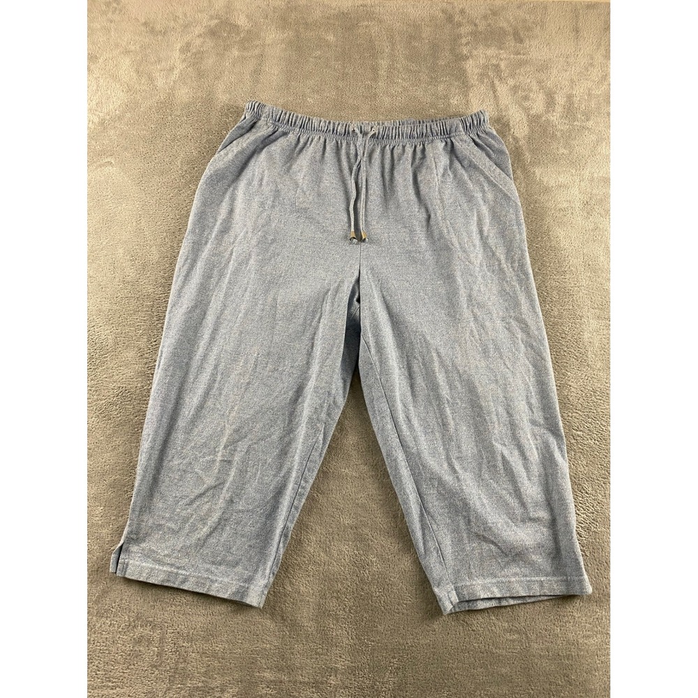 Joni B Womens 1X Blue Heathered Cropped Lounge Pants Drawstring Elastic Waist